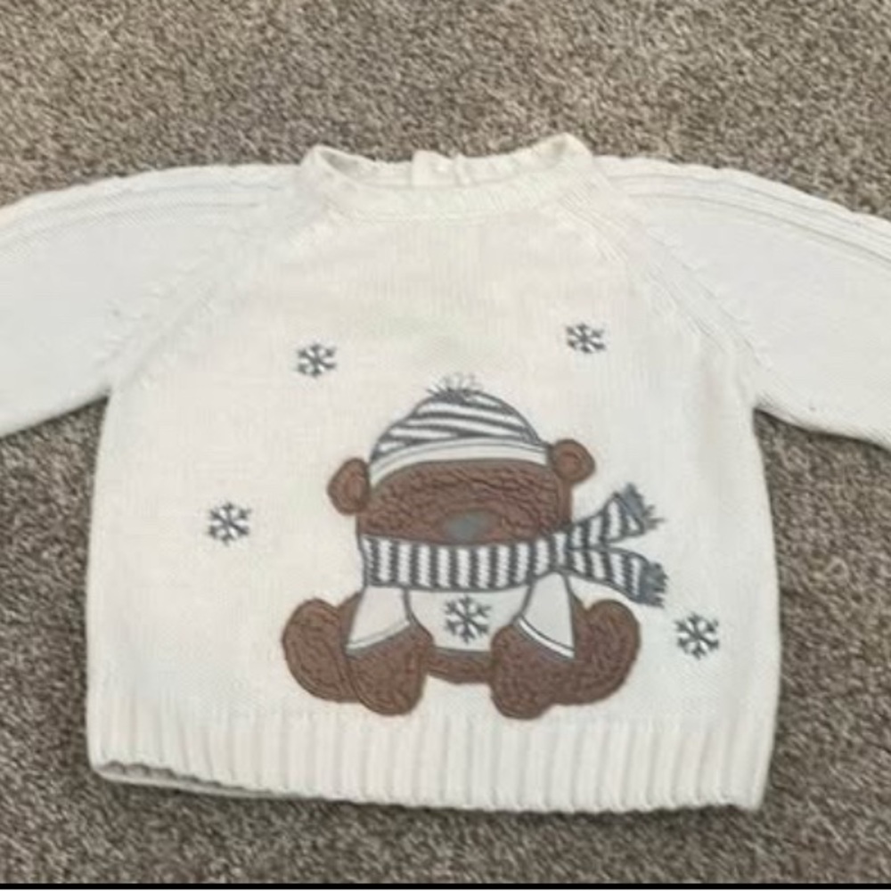 The Children's Place White Sweater with Bear Design